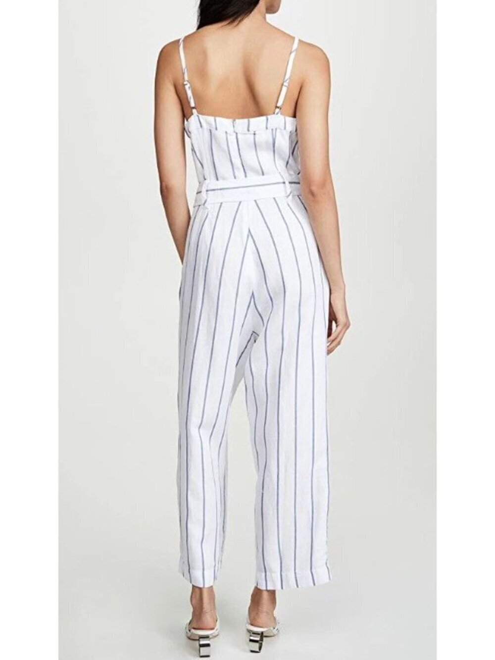 RAILS Harper Jumpsuit Spaghetti Strap Belted Linen Blend Striped Pattern Size L - Picture 3 of 14